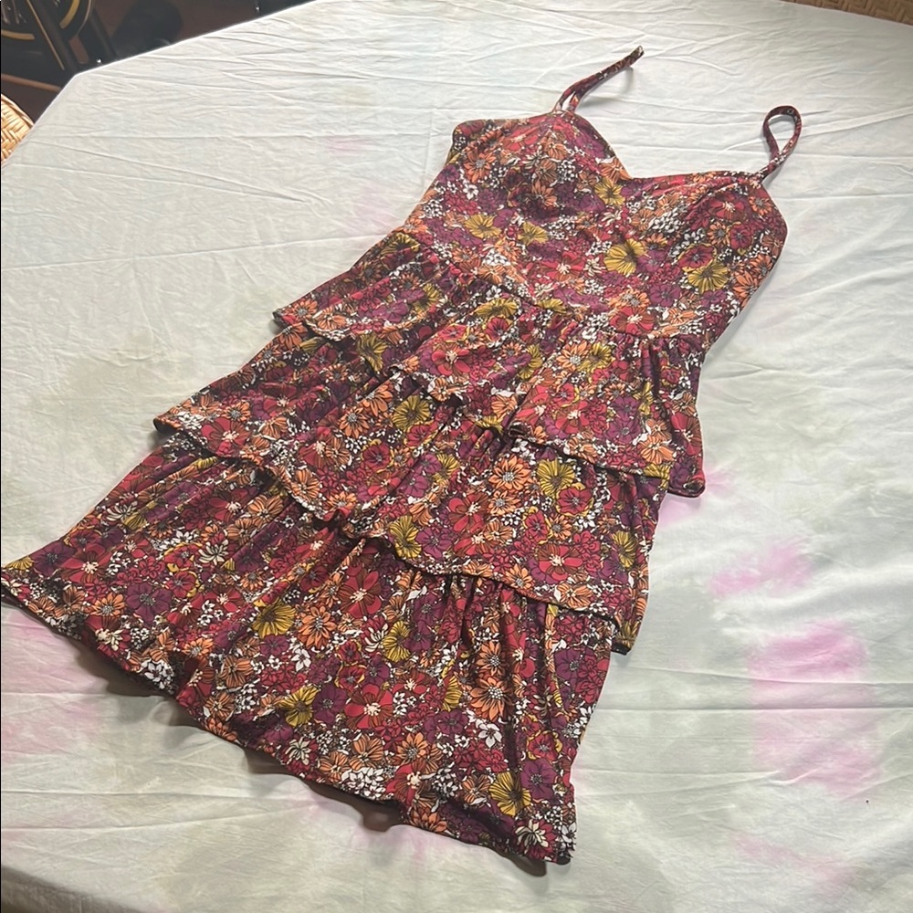 by & by Red and Orange Floral Mini Dress